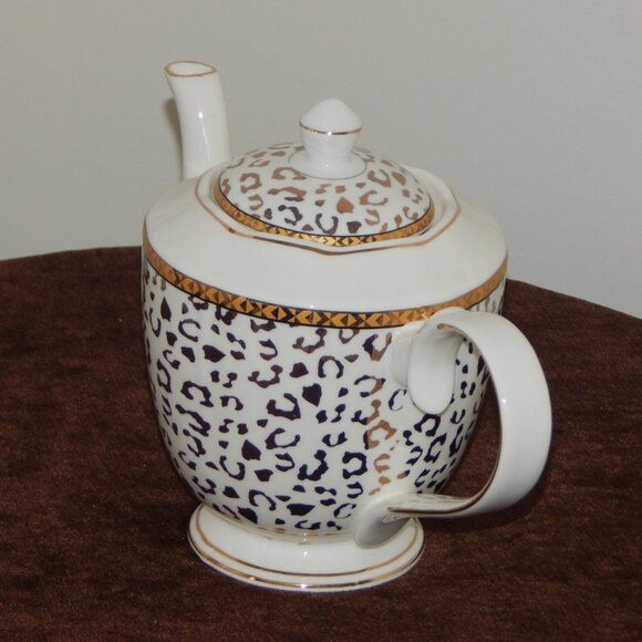 GRACE TEAWARE Fine Porcelain Luxury Gold & White Leopard Print Teapot w/ Lid New - Picture 3 of 7